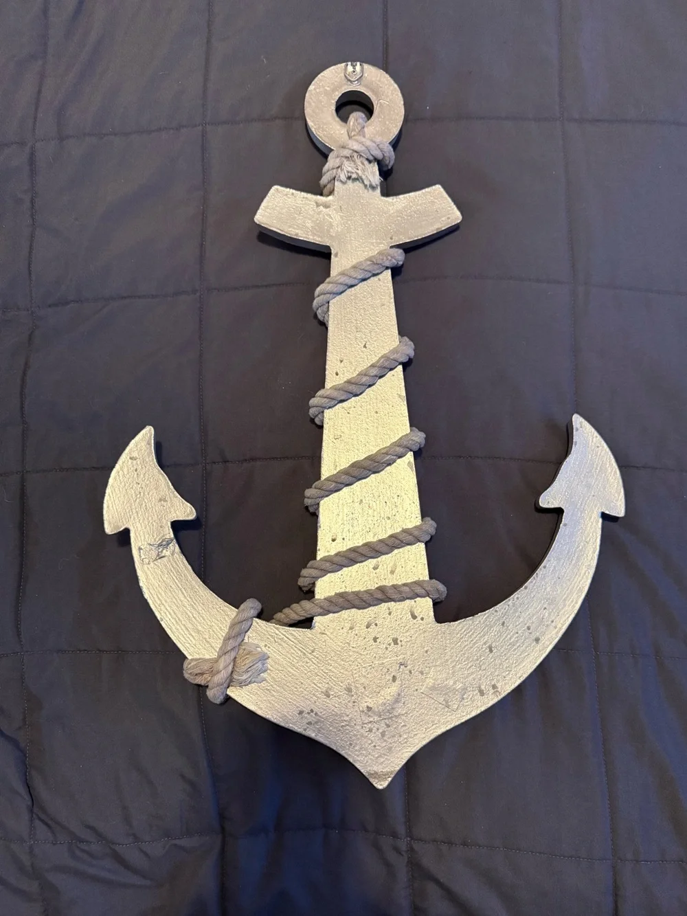 Gray Nautical Anchor Wall Decor with Rope - Home Accent